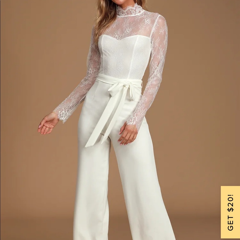 LuLus Loving Expression White Lace Jimpsuit Size Small